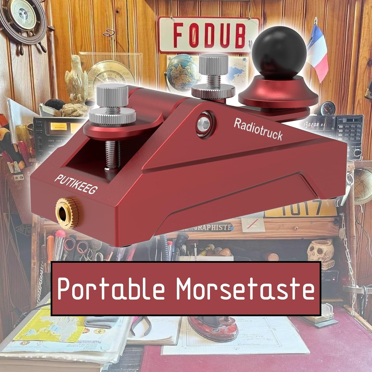 CW Telegraphy Key Auto Morse - Radio HAM Send Telegram Key Lambic Single Paddle Transmission Morse Code Key con base in lega di alluminio (rosso)
