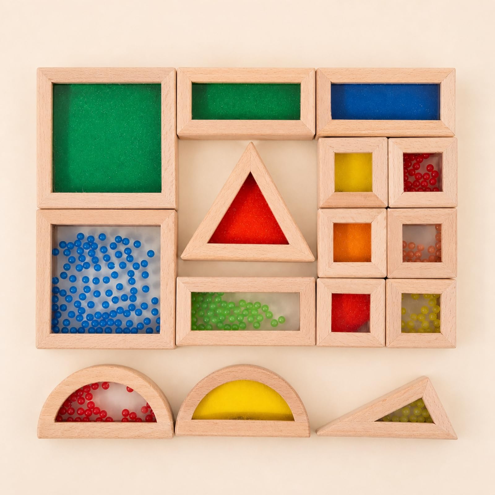 Gralara 15 Pezzi Blocchi da Costruzione Sensoriali in Acrilico con Cornice in Legno Sensoriale Gioco di Impilamento Legno Educativi Giocattolo Educativo