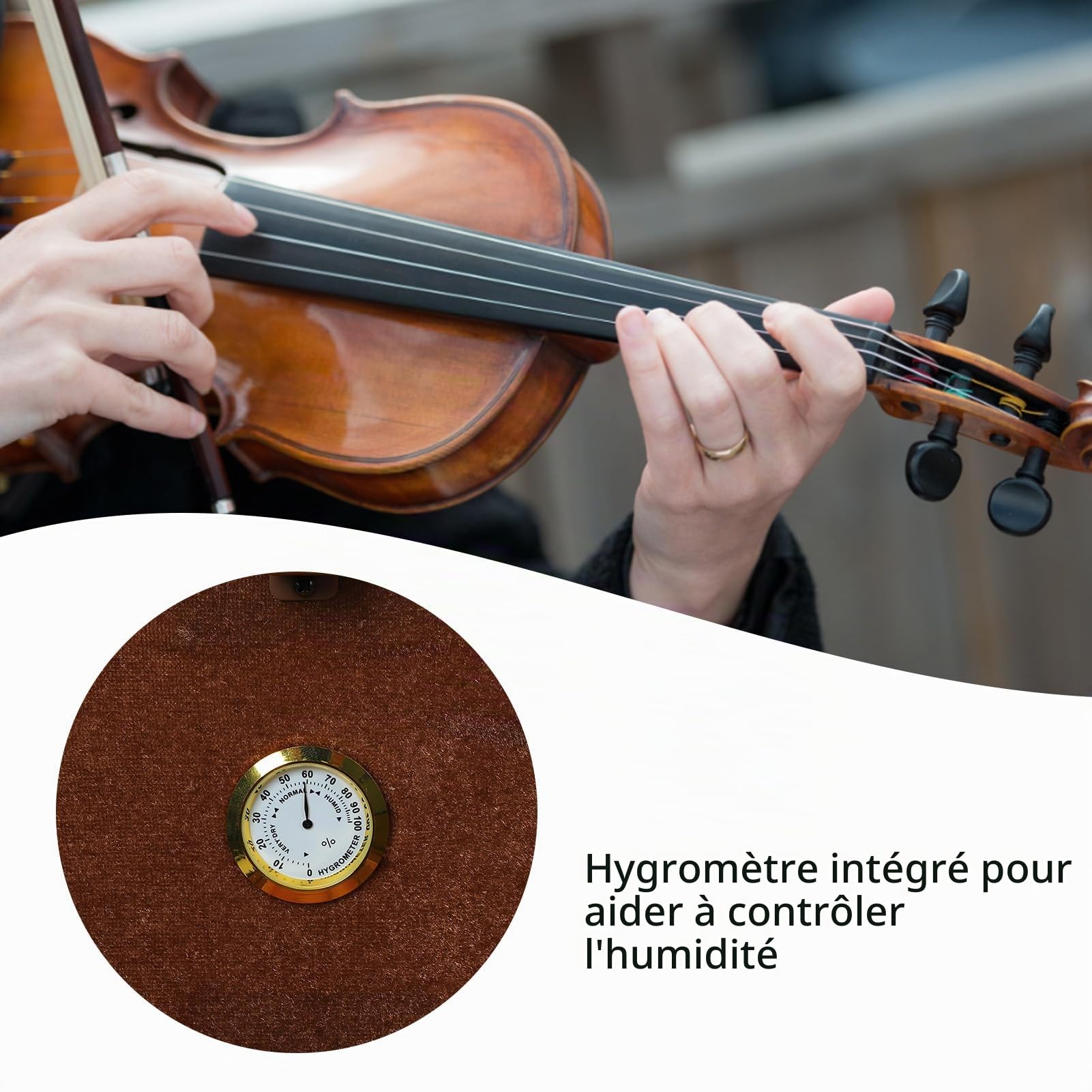 Étui pour Violon 4/4 Pleine Taille, étui Rigide pour Violon avec Hygromètre, Sac de Transport Portable Léger étui de Rangement pour Violon étui de Protection pour Instrument de