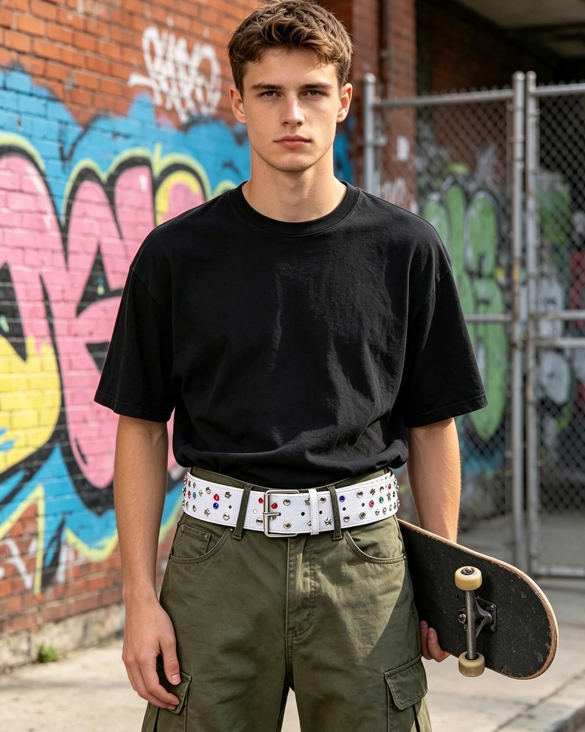 Rhinestone Studded Belt for Men Women Y2k Punk Diamond Rivet Waist Belt Jeans Dress Fashion Belt