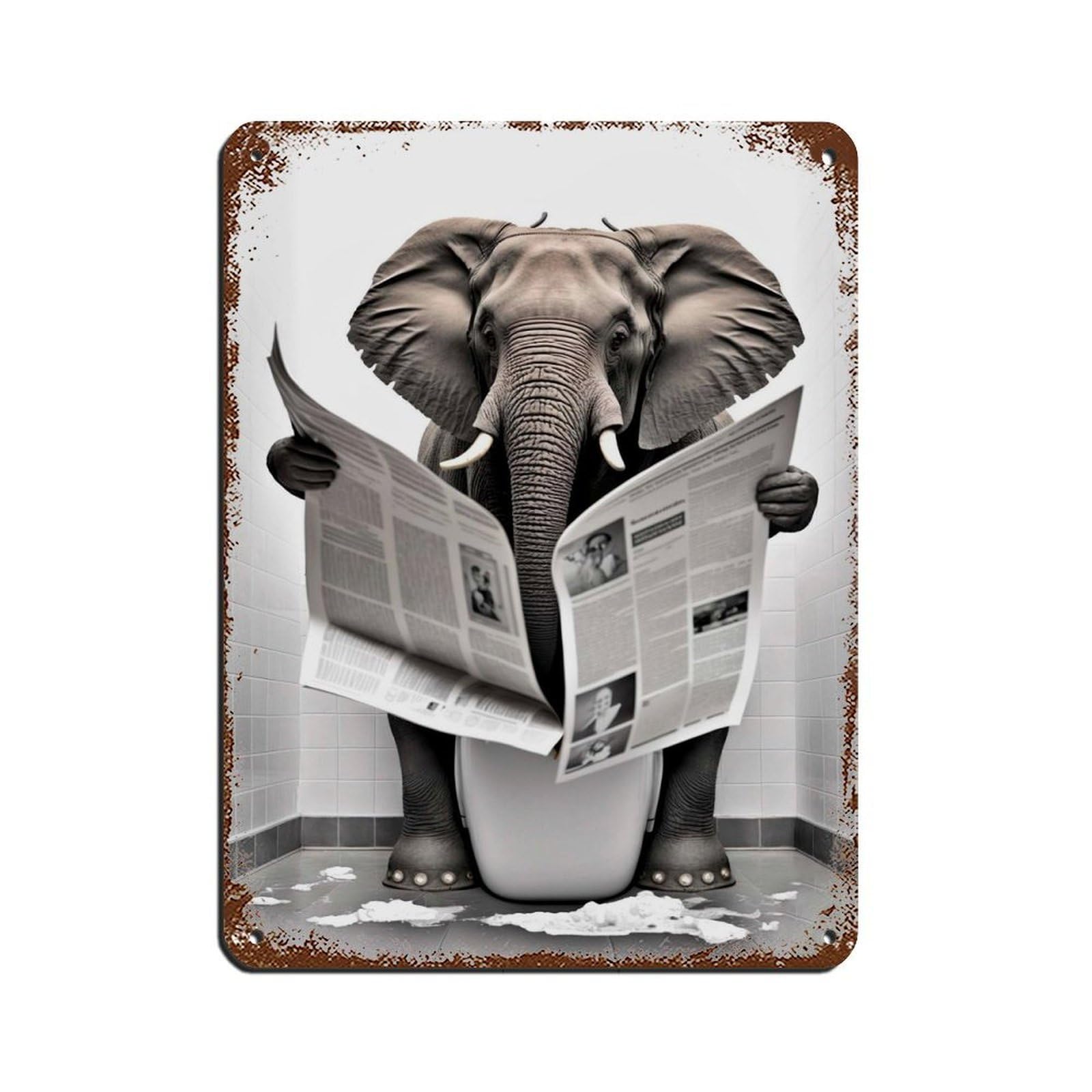 Comical Elephant Reading The News Tin Sign Vintage Metal Pub Club Cafe Bar Home Wall Art Decoration Poster Retro 12x16inch(30x40cm)