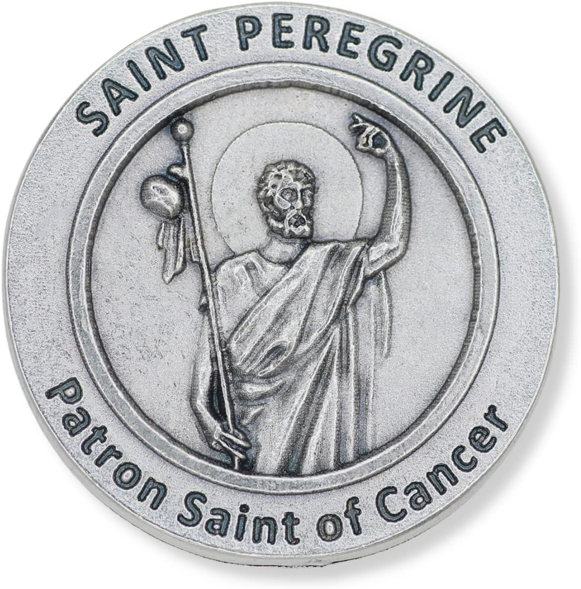 Caritas et FidesSt. Peregrine Patron Saint of Cancer Pocket Token Coin - 1.2" Oval Silver Oxidized Finish Carry in Pocket, Purse or Wallet St. Peregrine Pocket Token, Made in Italy