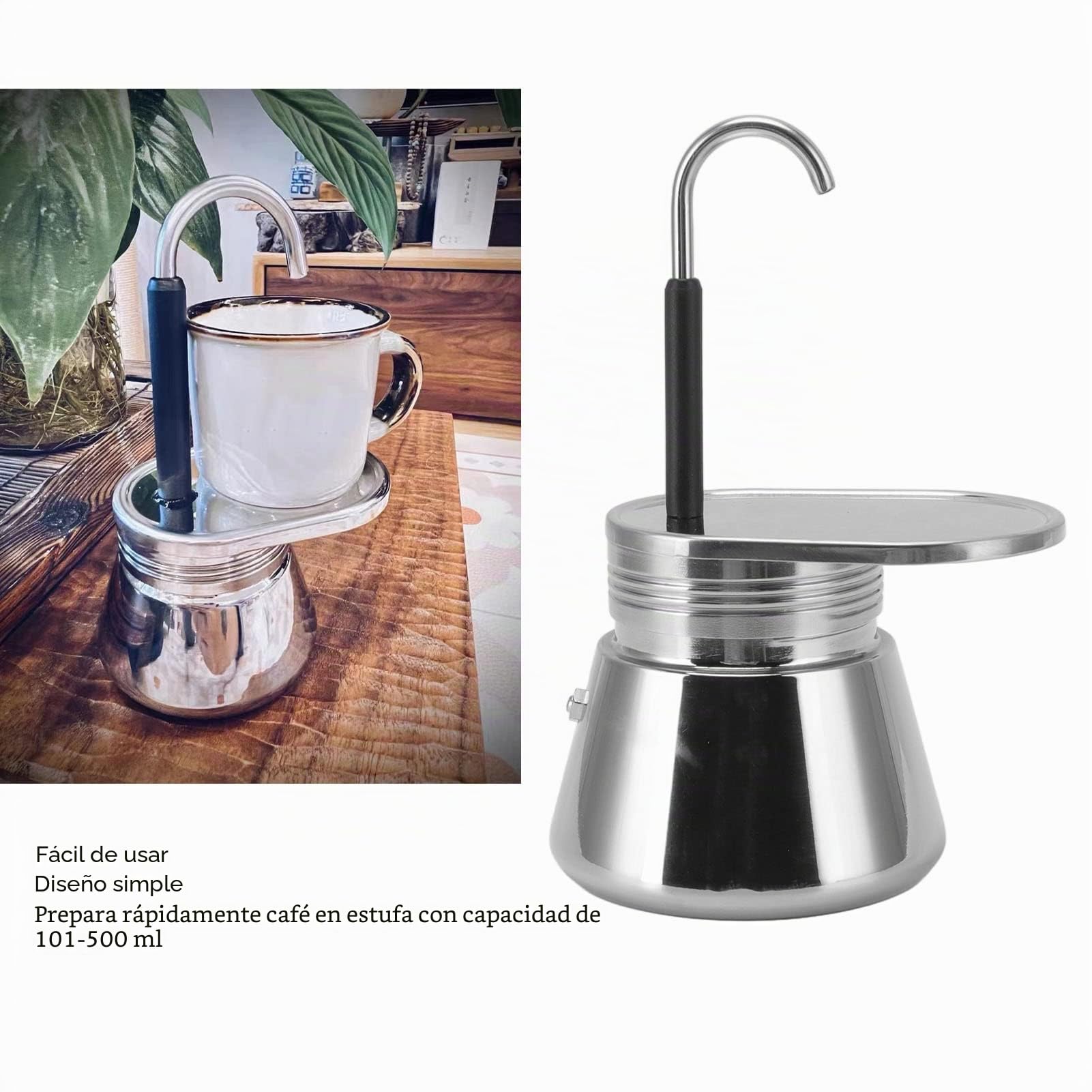 Topiky Moka de 1 Taza, Espresso Italiana de Acero Inoxidable, Moka para Estufa, Portátil de Gran Capacidad DIY, 101 a 500 Ml