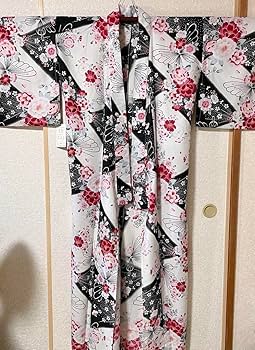 Amazon.co.jp: 浴衣 レディース 赤白黒 花蝶柄 サイズは画像で