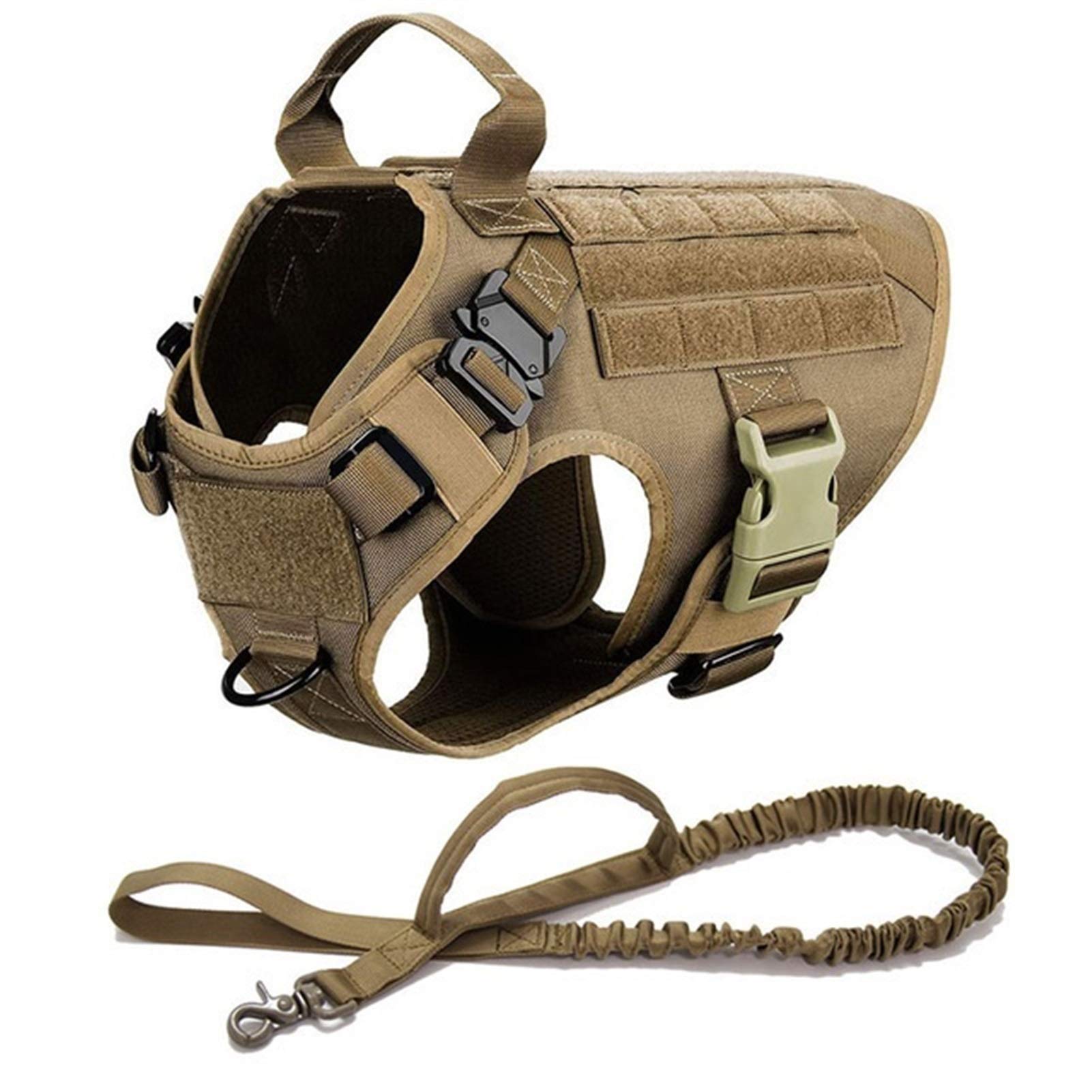 DHGTEP Dog Harness and Dog Leash Training Working Adjustable Metal Buckle Vest for Large Dogs German Shepherd (Color : Brown set, Size : L)