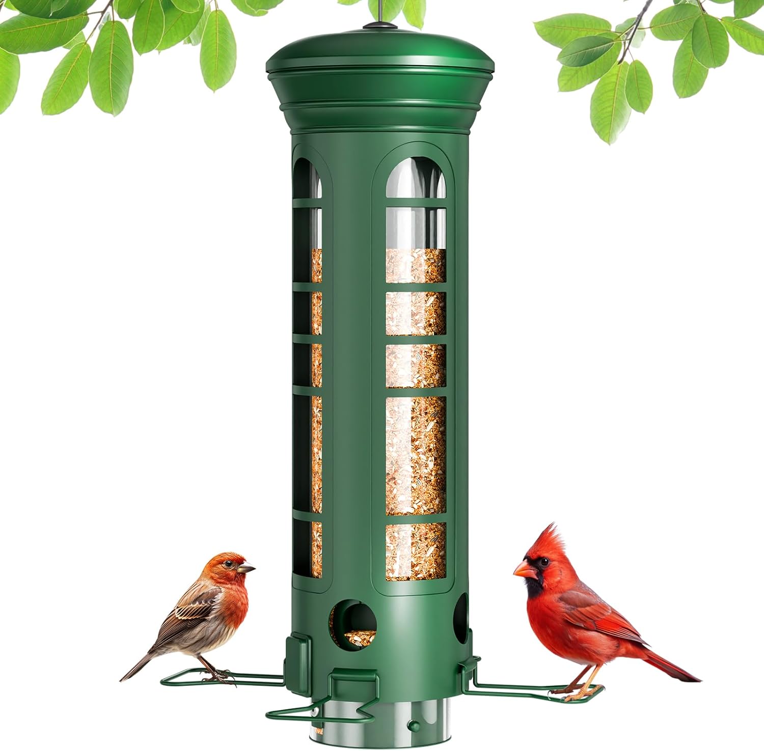 Squirrel Proof Bird Feeder for Outdoors Hanging, Removable Base, Easy to Clean, Weatherproof & Rustproof, Metal Tube Bird Feeder for Cardinals Finches Blue Jays, Gift for Mom, Dad