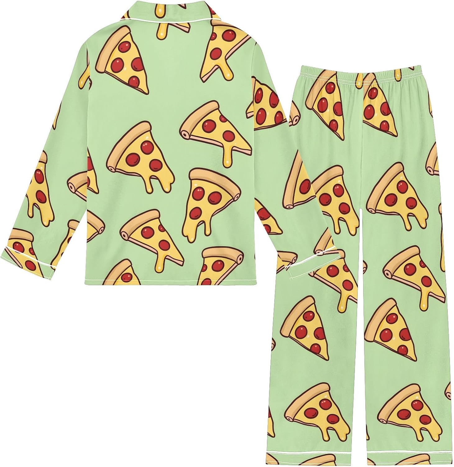 Kids Casual Satin Wear Set Pizza Pattern Unisex Relaxed Fit Clothing