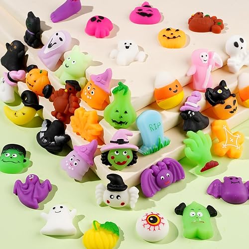 38 piezas de juguetes Mochi Squishies de Halloween, regalos de fiesta, bolsas de regalos de Halloween para niños y niñas, premios de aula, bolsas de