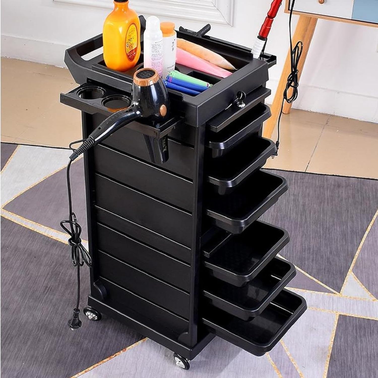 Rolling Trolley Cart for Salon Beauty, 7 Layer Beauty Barber Cart Barber Organizer Rolling Carts with 4 Universal Wheels Multipurpose Hair Carts Tattoo Tray Rack