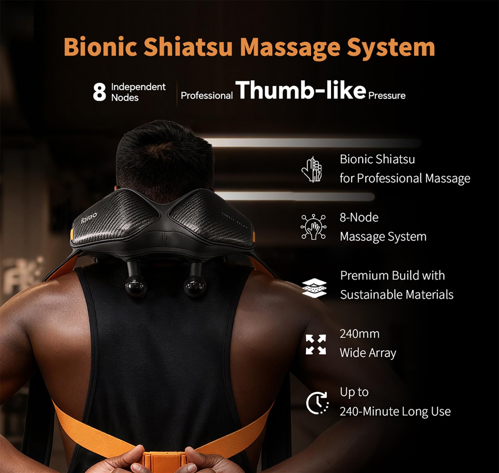 Smart Heated Shiatsu, 8 extra-wide Bionic-Köpfe, Nacken-Schulter-Rücken | App-fähig, 4D-Tiefenknetmassage, anpassbar, 240 Min. Akku, für Schmerzlinderung, Fitness, Sport, Frauen/Männer