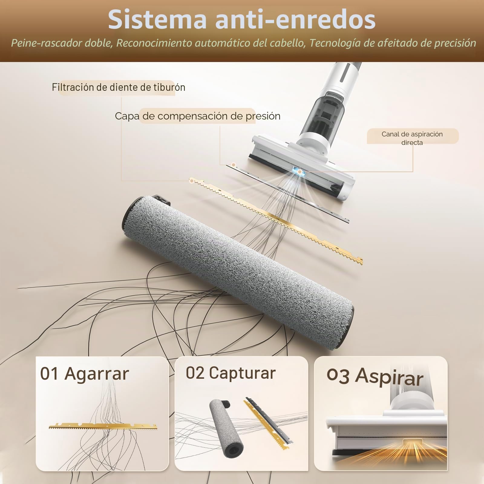 JONR ED12 Lite Aspirador en Seco y Húmedo, Aspirador y Mopa 4 en 1 sin Cable, Cepillo Limpiador de Bordes, Función de Autolimpieza, Autonomía 25 Min, para Suelos Duros y Pelo de Mascota.