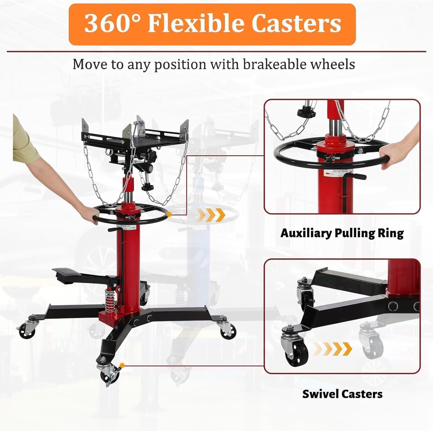 Transmission Jack,Heavy-Duty 1322 LB Capacity, Telescoping Lift 33.8" to 72.8", 360° Swivel Casters, Foot Pump, 2-Stage Adjustable,Red
