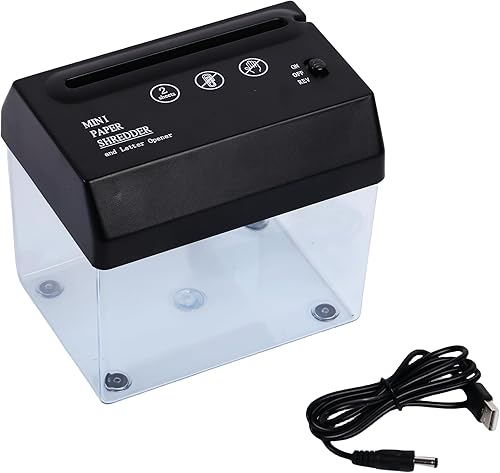 Miniatura 2 de Trituradora de papel automática portátil - Mini cortador de documentos USB, máquina de corte de tiras para papelería de oficina, negro