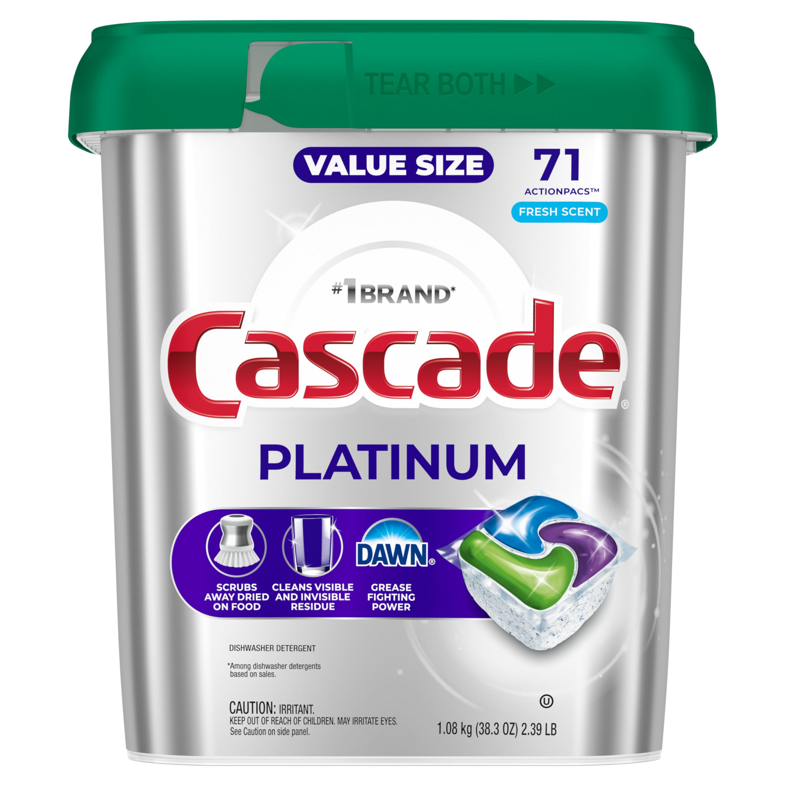 Cascade Platinum Dishwasher Pods, Dishwasher Detergent, Dish Detergent Soap, Fresh, 71 count