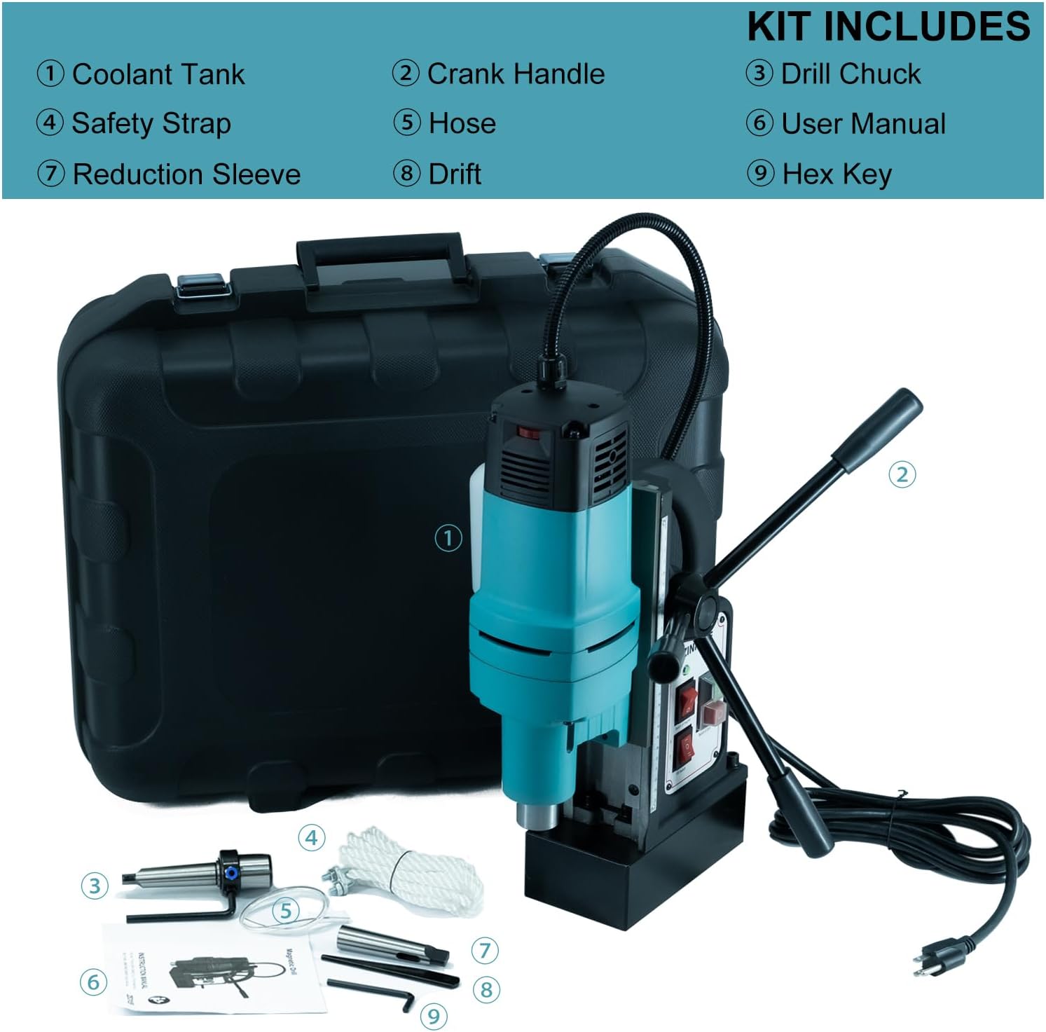 Mag Drill Press, 1800W Magnetic Drill, 2-3/18 inch Max Boring Diameter, 3370lbf/15000N Mag Force, Portable Electric Mag Drill Press for Metal Surface