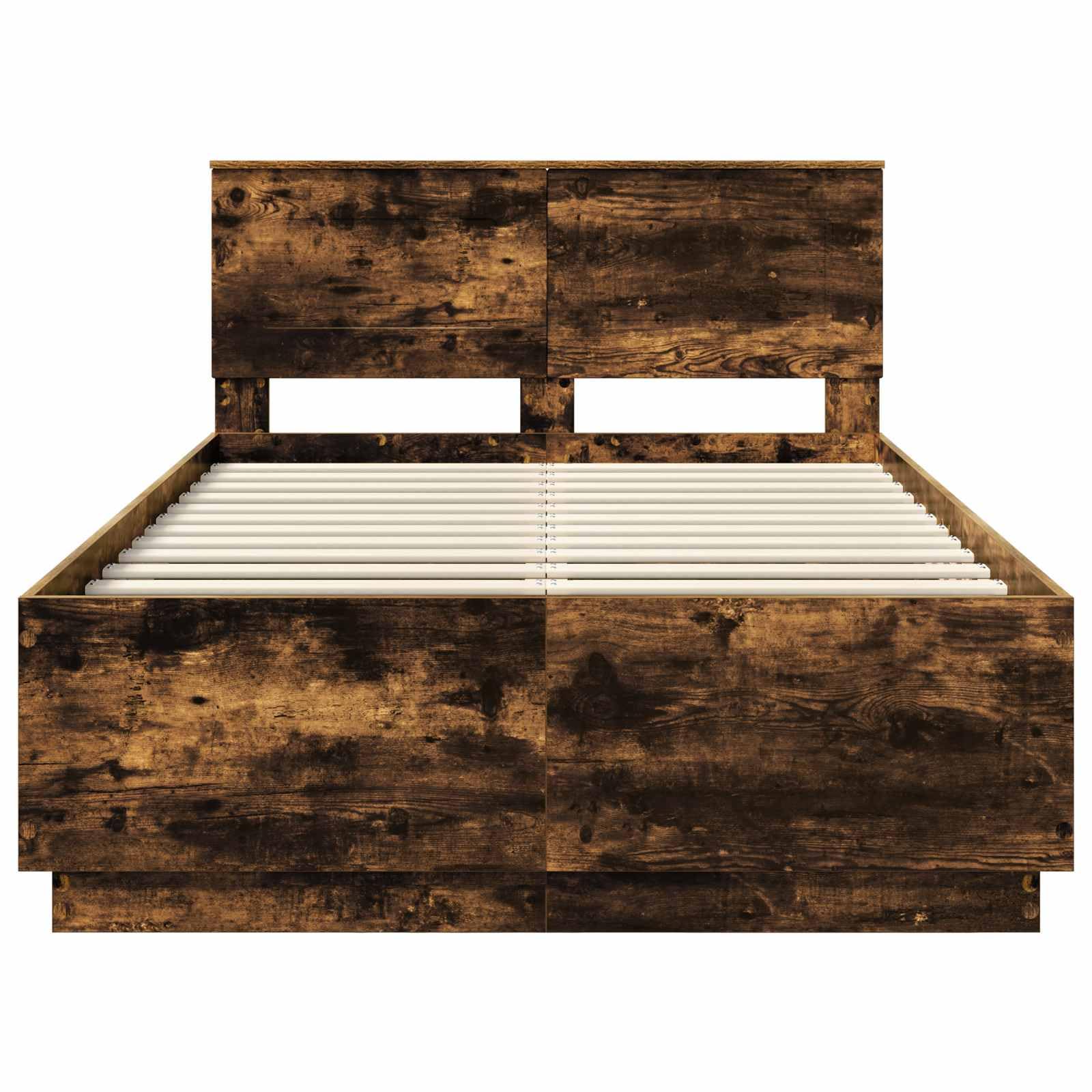 Rama łóżka z materiału drewnopochodnego z wędzonego dębu 120 x 200 cm z regulowanym zagłówkiem, kwadratowymi nogami, trwała, nowoczesna konstrukcja, nadaje się do łóżka podwójnego