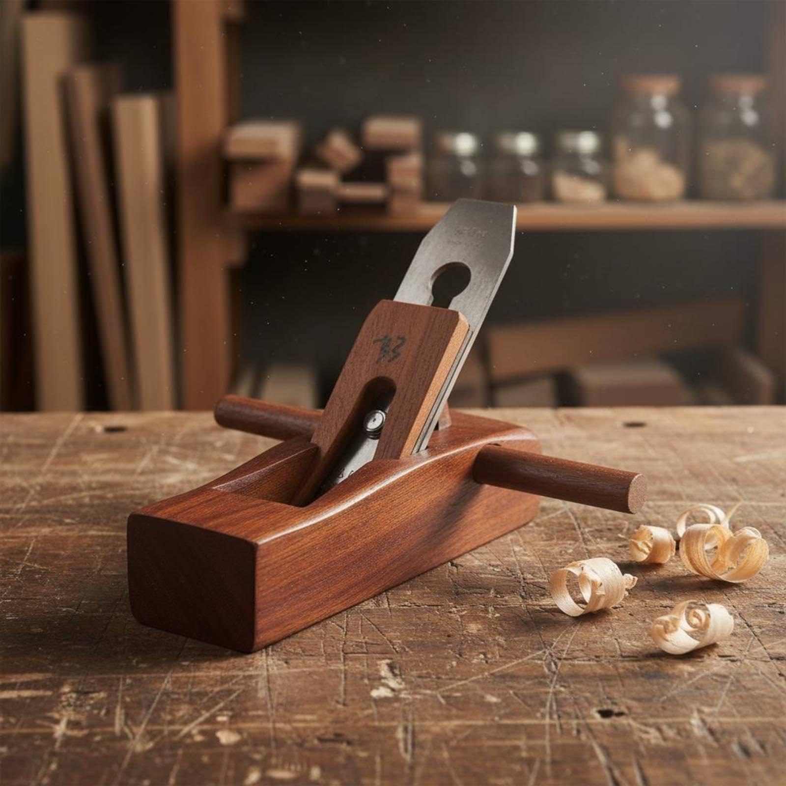 Woodworking Bench Plane – 100mm Mini Hand Planer, Natural Red Sandalwood Body, 65 Manganese Steel Blade – For Carpenters, Wood Carvers, And DIYers