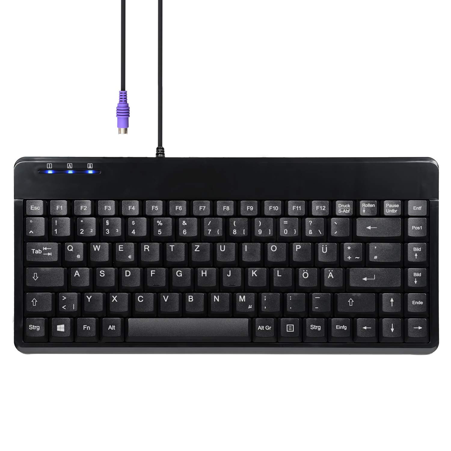 perixxPERIBOARD-409 P Compact Mini PS/2 Wired Keyboard - 315 x 147 x 21 mm - 1.80 m Cable - QWERTZ German Layout