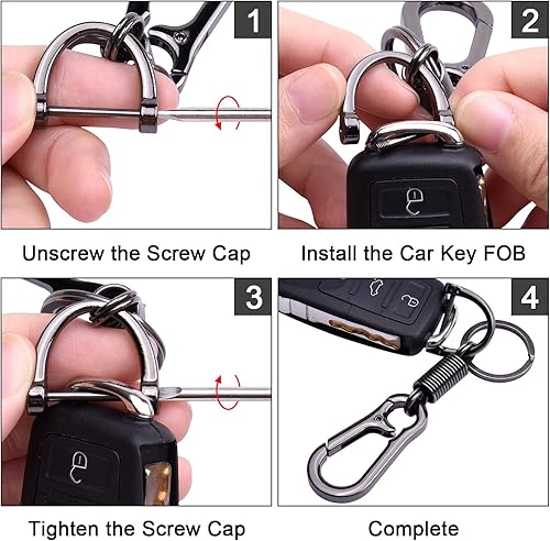 Miniatura 7 de Wisdompro Paquete de 2 llaveros de aleación de zinc resistente, llavero de automóvil con anillo en D antipérdida, llavero y destornillador para