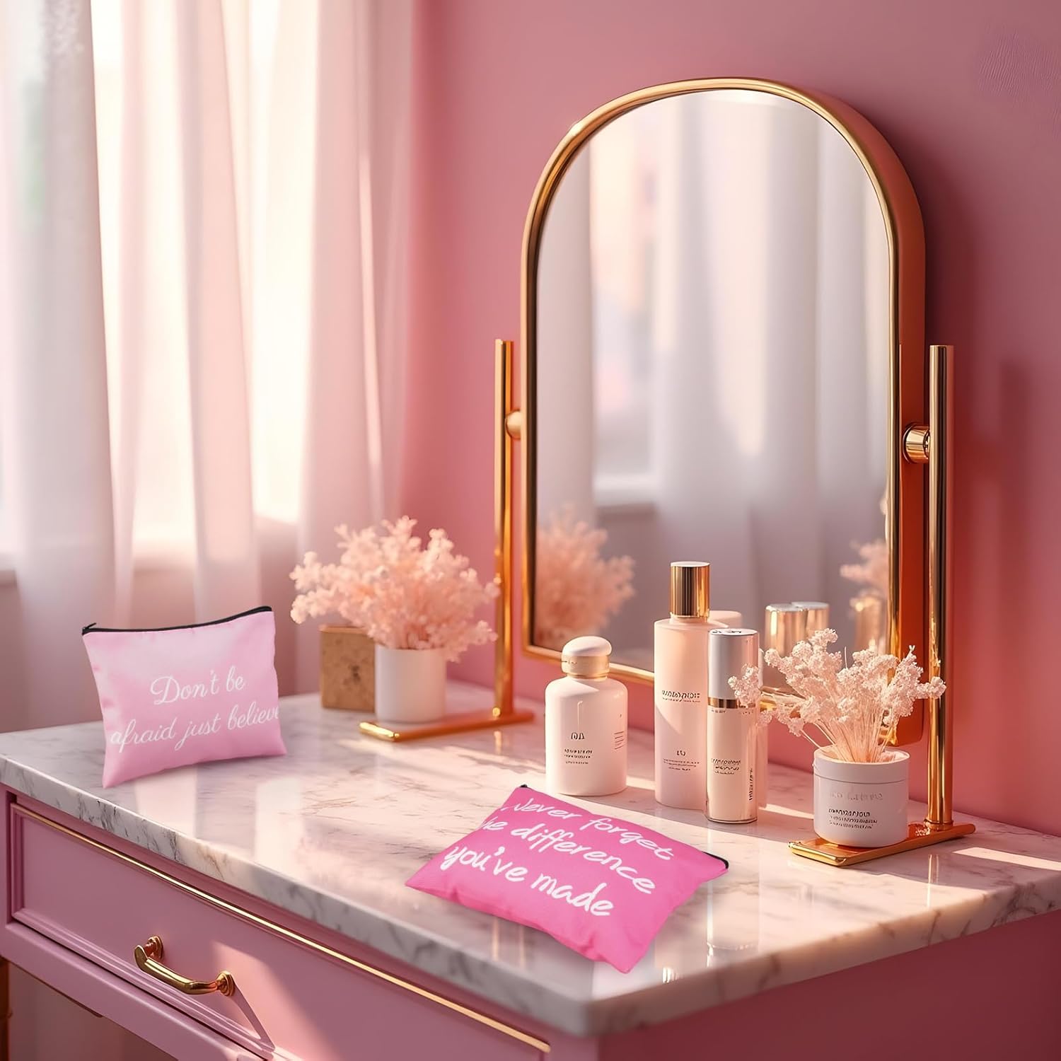 12 PCS Inspirational Canvas Makeup Bags Bulk Makeup Bags for Women Inspirational Quotes Cosmetics Bags with Zipper Gift for Valentine's Day Christmas Graduation(Pink) - Image 5