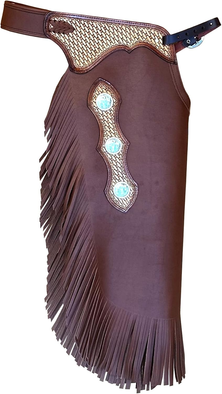 Custom Made Leather Fashion Chinks with Hand Tooled Yoke Set for Men Women Kids Small Medium Large LC-106