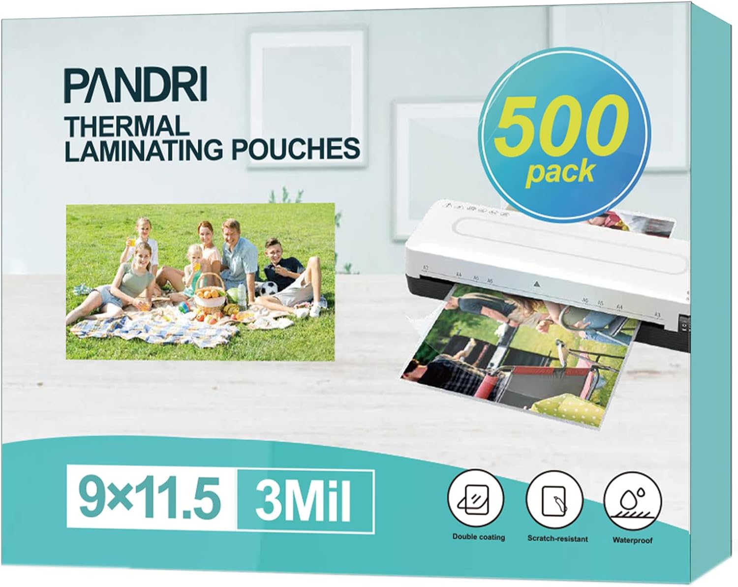 Laminating Sheets, PANDRI 500 Pack Thermal Laminator Pouches Holds 8.5 x 11 Inch, 3 Mil Clear Laminator Paper 9 x 11.5 Inch, Letter Size