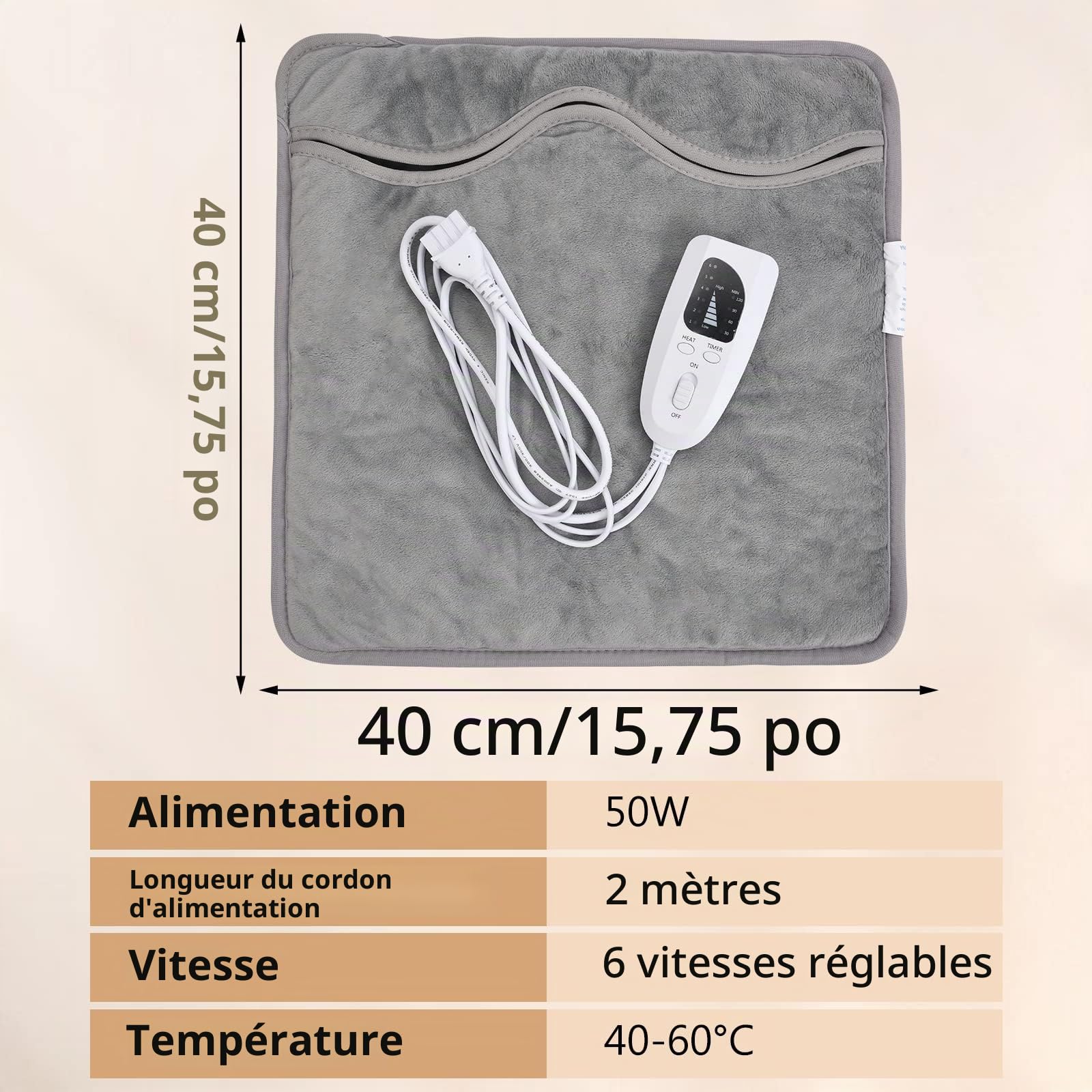 Chauffe-pieds Électrique, Chauffe-pieds Chauffants, 40 x 40 cm Chauffe-pieds à Chauffage Rapide, Coussin Chauffant Lavable pour Les Pieds, Le Cou, Le dos et Tout Le Corps