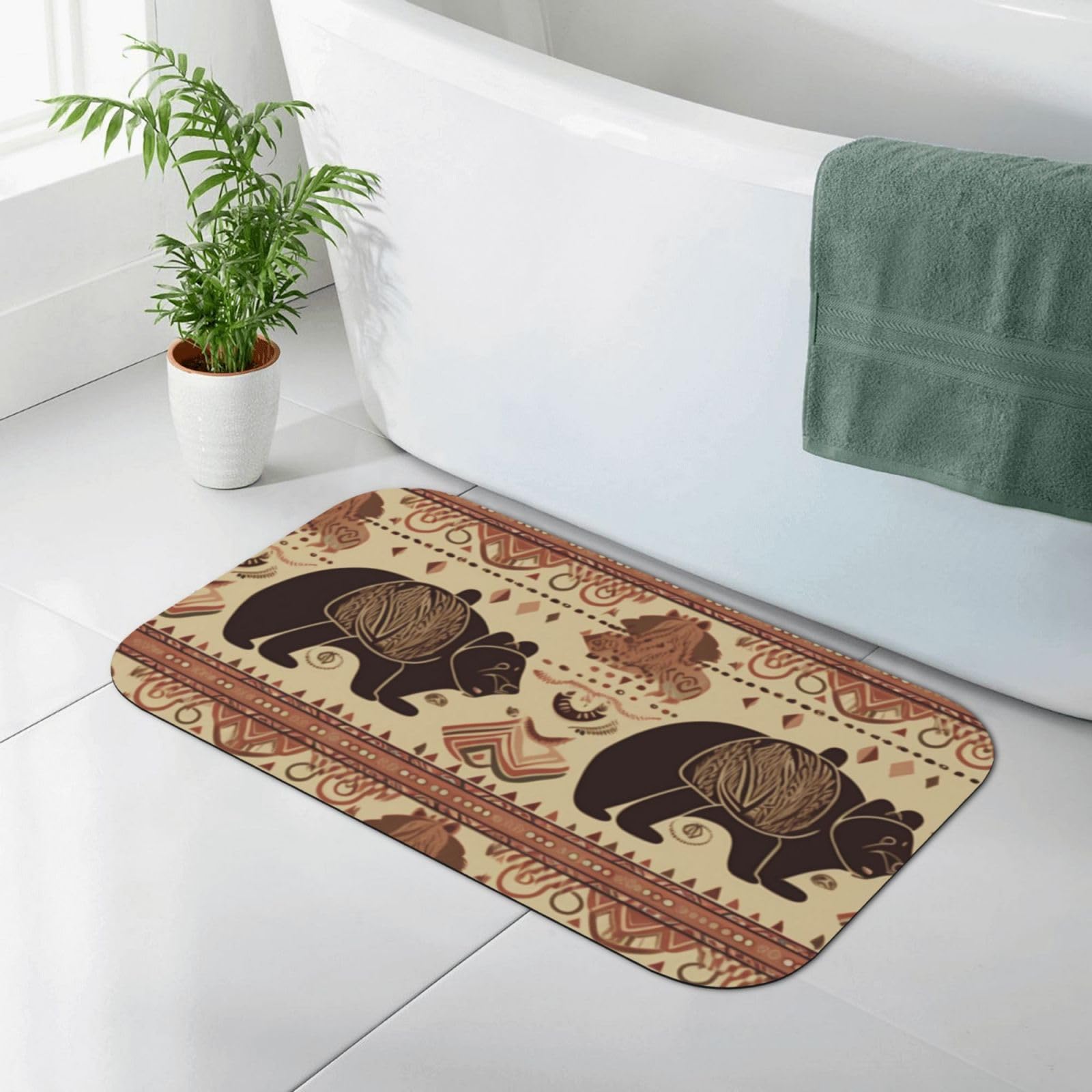 Tapis de bain absorbant en diatomée motif ours antidérapant 80x50