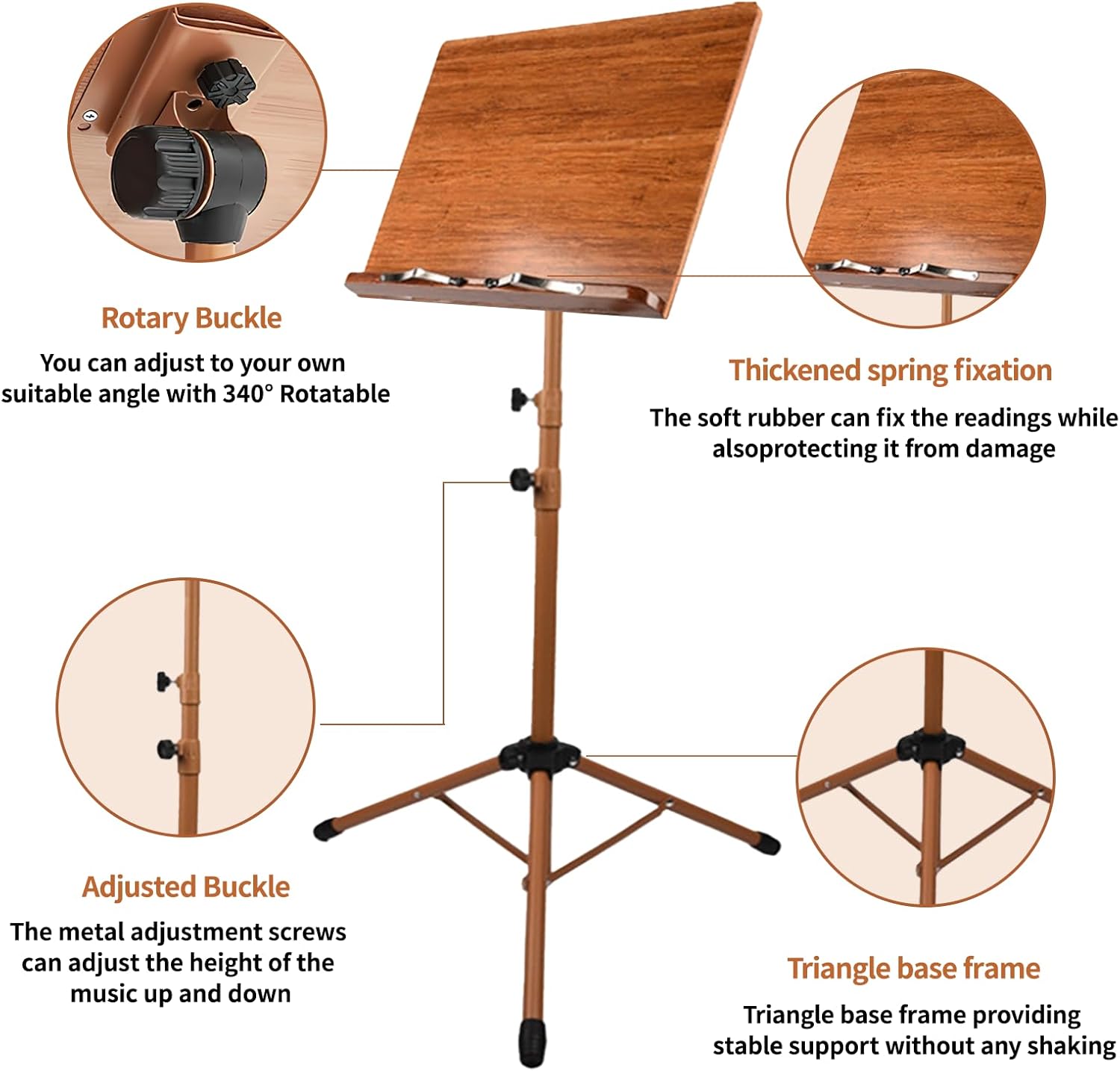 Sheet Music Stand - Portable Music Stand with Carrying Bag, Made of Wooden and Metal Build, Bamboo Conductor Podium Lectern Metal Stand Foldable with Adjustable Height & Angle for Home or Studio