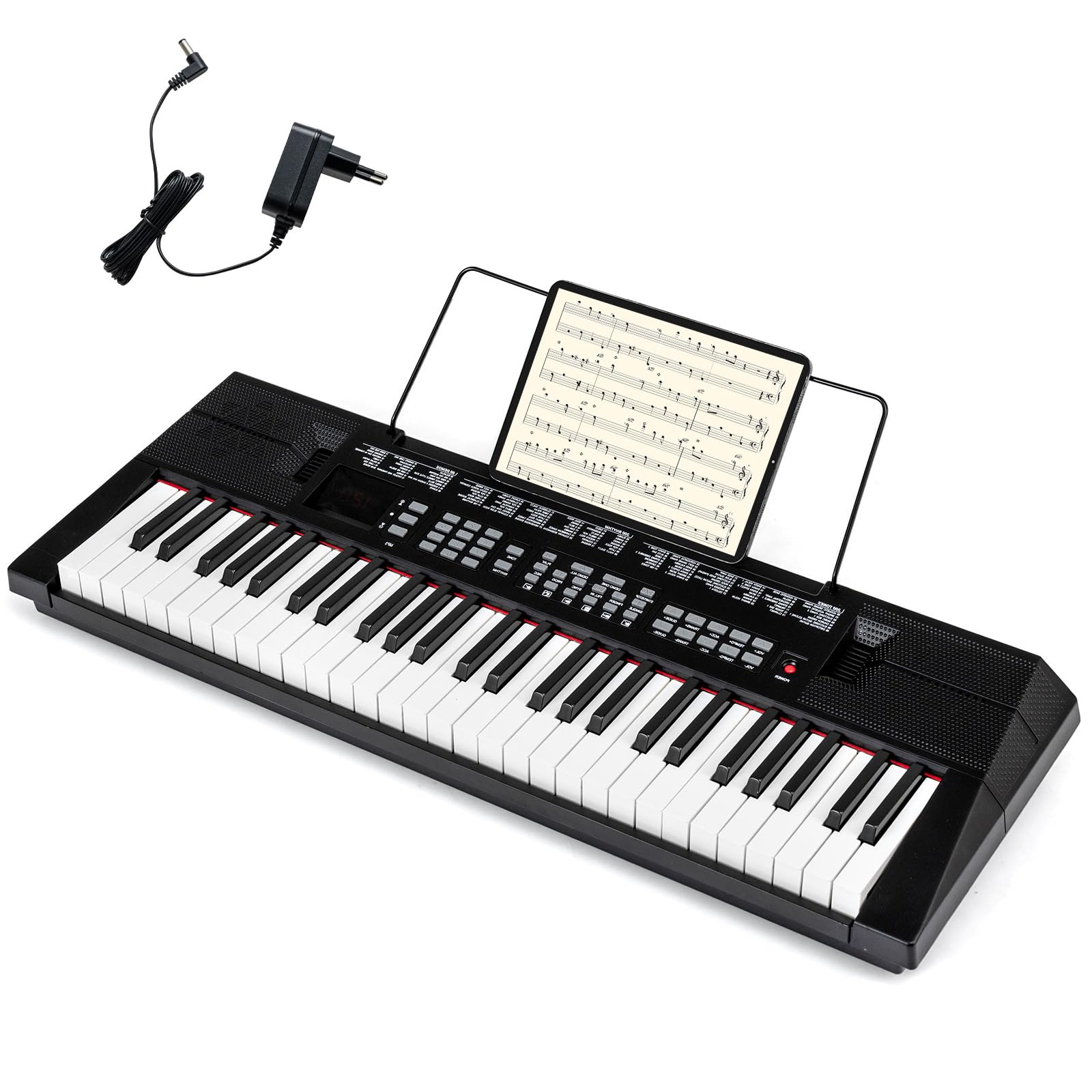 KOMFOTTEU Pianino cyfrowe z 54 klawiszami, pianino cyfrowe z 200 rytmami, 200 dźwiękami i 60 demo, elektroniczna klawiatura z mikrofonem i pulpitem na nuty, czarny