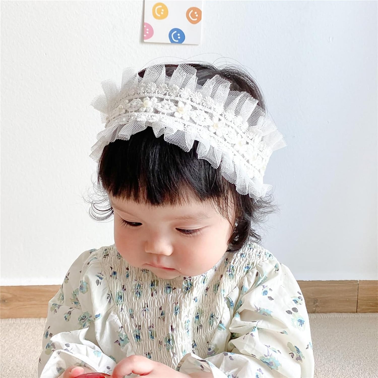 Baby Girls Flower Headbands Cute Kids Christening Headband Soft Lace Hairbands Floral Crown Newborn Infant Toddlers Hair Accessories for Birthday Party Photography(Beige Flowers) - Image 4