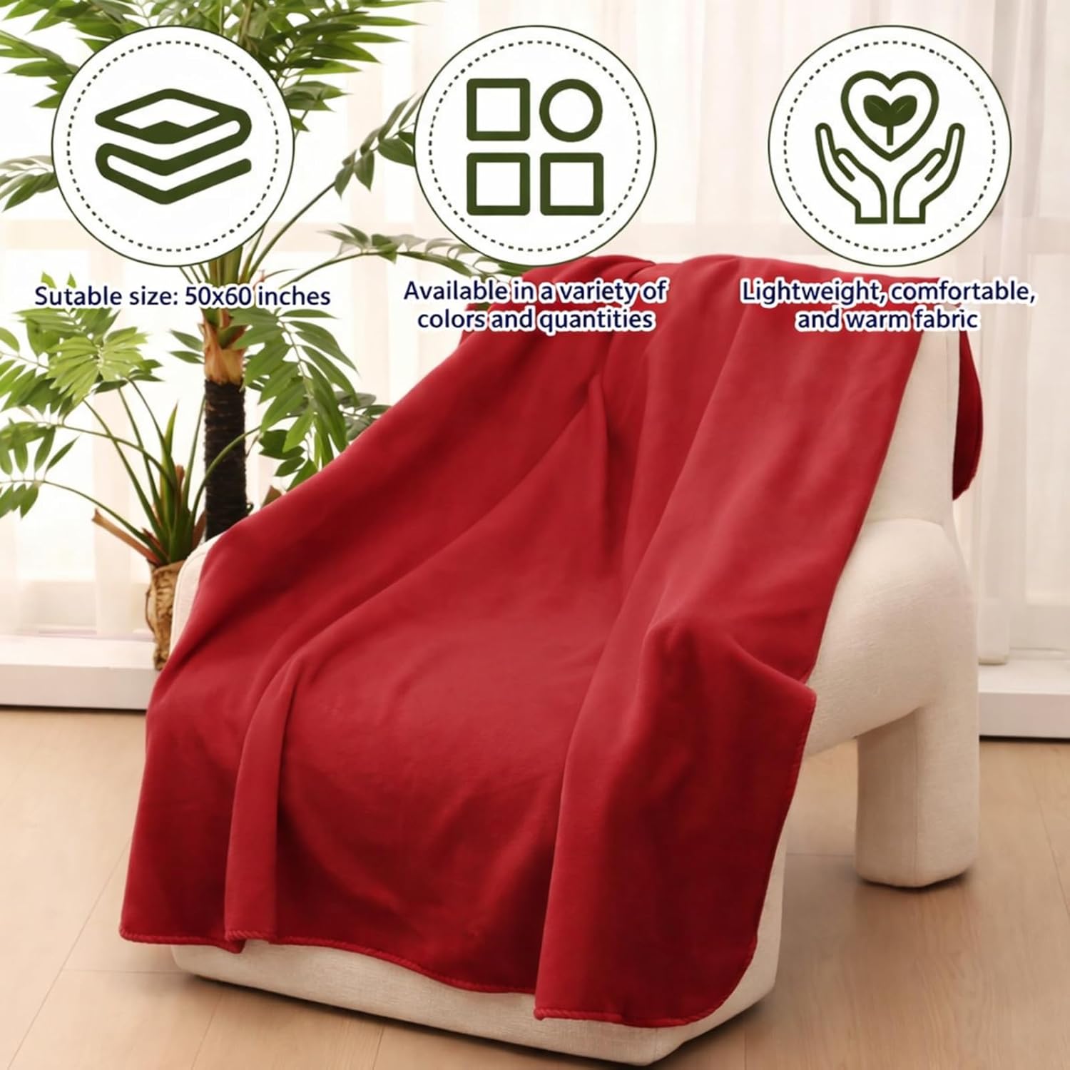 Newwiee 12 Pcs Fleece Throw Blankets Bulk 50'' x 60'' Oeko-tex Standard 100 Certified Spring Outdoor Wedding Guest Blankets Lightweight for Sleepover Donation Lap Pet Sofa Home (Red)