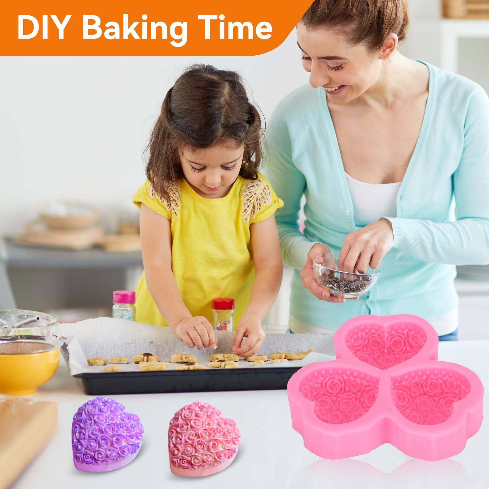 Heart Rose Fondant Molds Silicone, Heart-shaped Rose Flower Silicone Mold Mold Chocolate Cake Mould Valentine Soap Molds for Candy