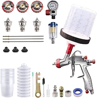 R500 LVLP Spray Gun with 600ml Mixing Cup & 10 Disposable Cups, 1.3/1.5/1.7mm Nozzles, Professional Automotive Paint Gun for Car, Furniture, House Painting, Fence, Varnish & Top Coat
