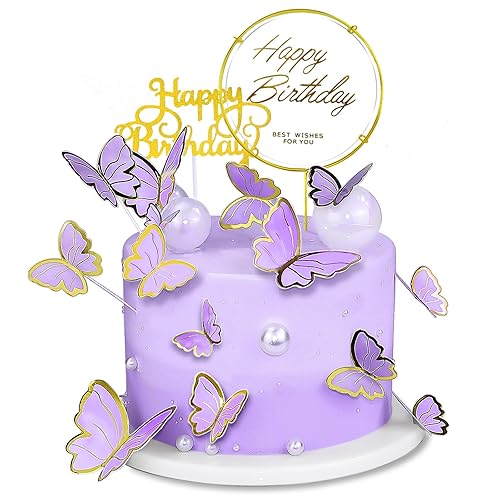 Miniatura 9 de 60 decoraciones de mariposa para cupcakes rosa y dorado morado, animadas mariposas 3D para decoración de pasteles, cumpleaños, aniversario, niños