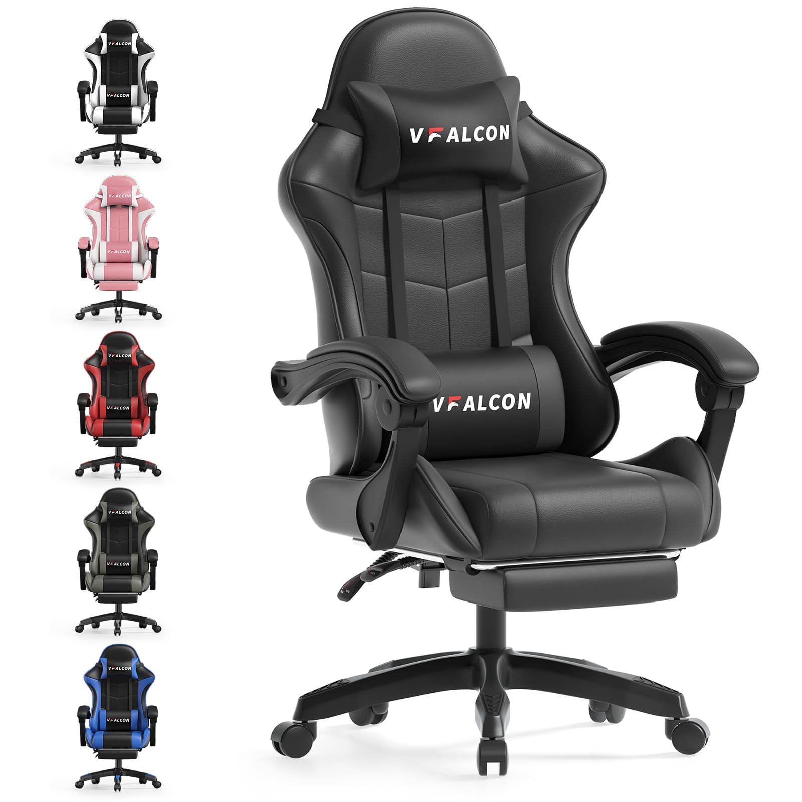 Vfalcon XTREME Gaming Chair – Ergonomic Reclining Chair with Footrest, 360° Swivel, Height Adjustable (Black) — image 1