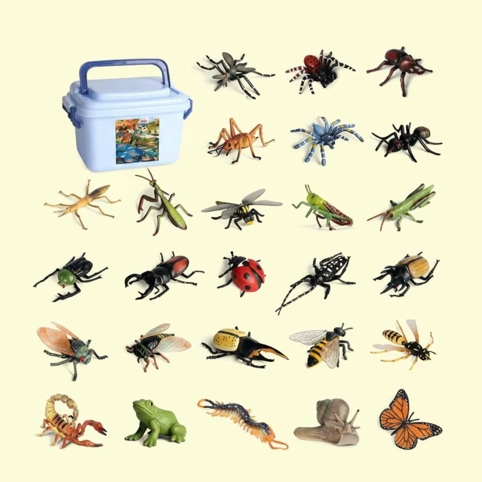 26 Stück Lern Insektenfiguren Set Insekten Spielzeug Tierfiguren Lernspielzeug Sammelfiguren Detailliert Handbemalt mit Robuster Aufbewahrungsbox für Frühförderung Zuhause