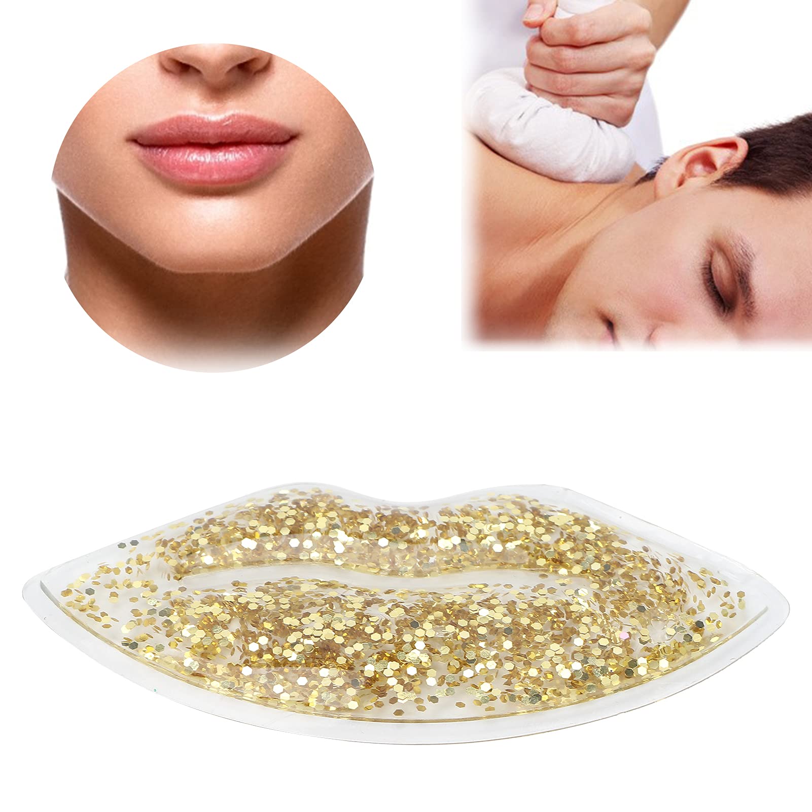 Lips Ice Pack, Cooling Therapy Lip Gel Pack for Puffy Eyes, Dark Circles, Dry Eyes (Gold)