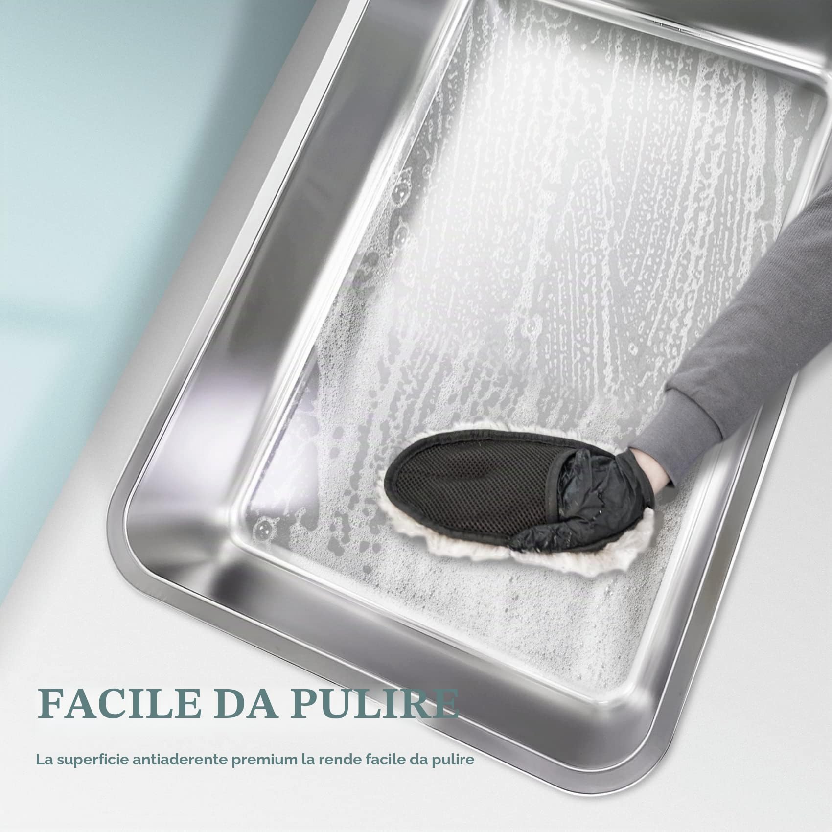Lettiera per gatti in acciaio inox, lettiera gatto grande per gatti e conigli, non assorbe mai gli odori, antiruggine, superficie liscia antiaderente, fondo in gomma antiscivolo, 23,5"L x 15,5"W x 6"H