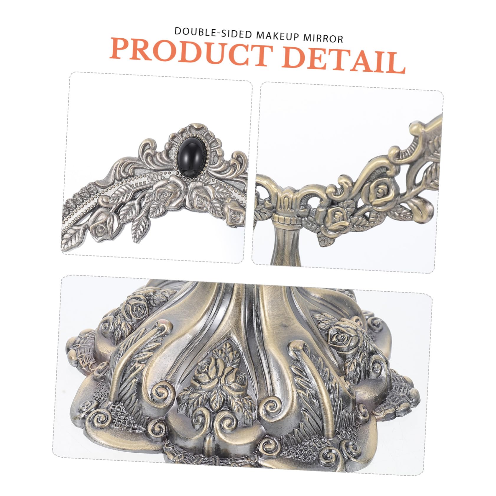 OUNONA Doppelseitiger Tischspiegel aus Zinklegierung im Retro Design | Drehbar, Flacher Standfuß, Hohe Auflösung, Europäischer Stil, Elegant für Hochzeits und Make Up Nutzung