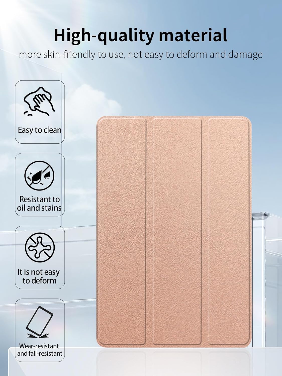 Case for Lenovo Idea Tab Plus 12.1-inch Android Tablet,UYRUREL Leather Slim Folding Stand Cover for Men Women.Comprehensive Protection, Drop-Resistant and Wear-Resistant,Rose Gold. image 5