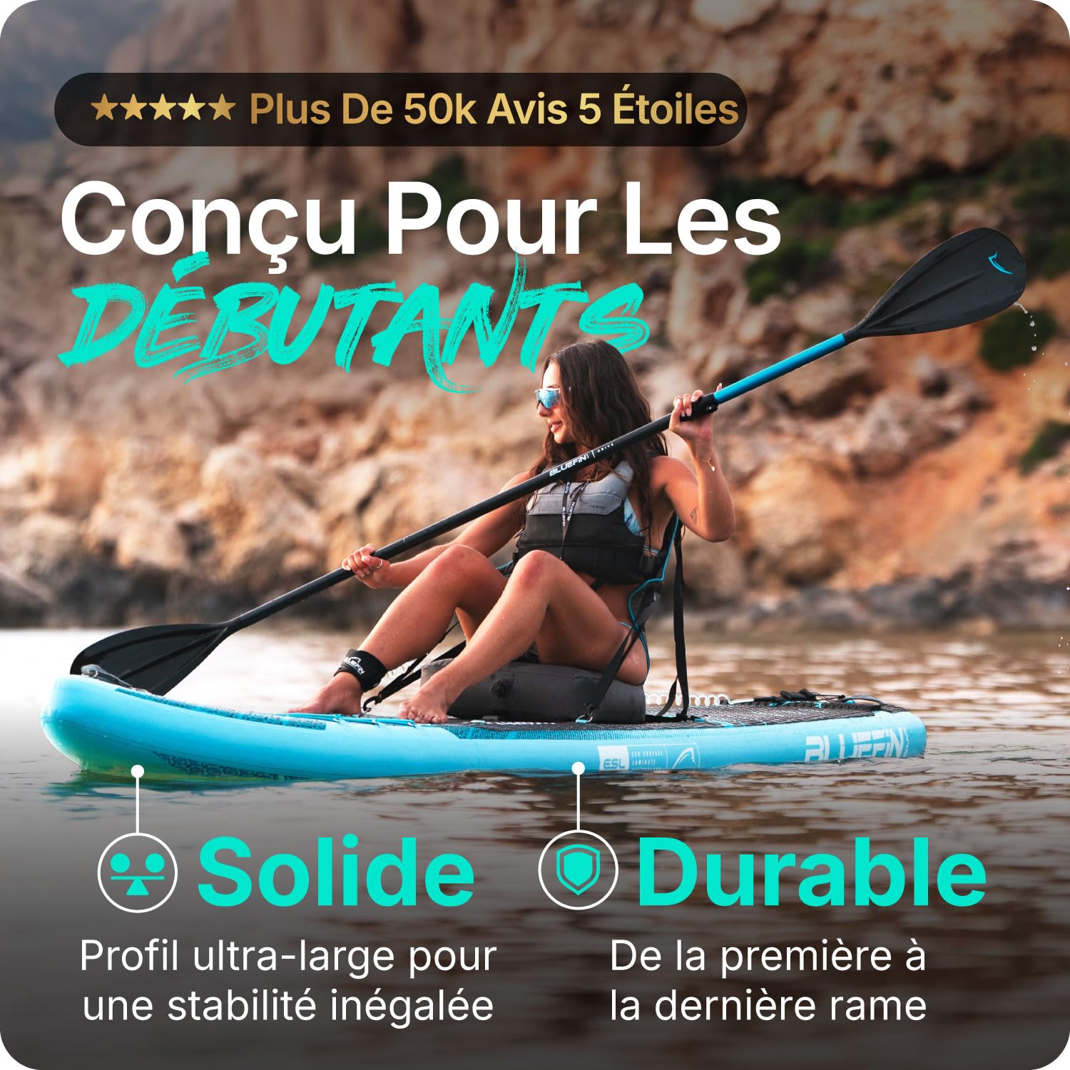 Bluefin Cruise - Planche de Paddle Gonflable 10'8 - Pack Sup de qualité supérieure et Accessoires - Planche de Paddle Sup antidérapante et légère - Planche de Paddle Sup Polyvalente de 15,2 cm