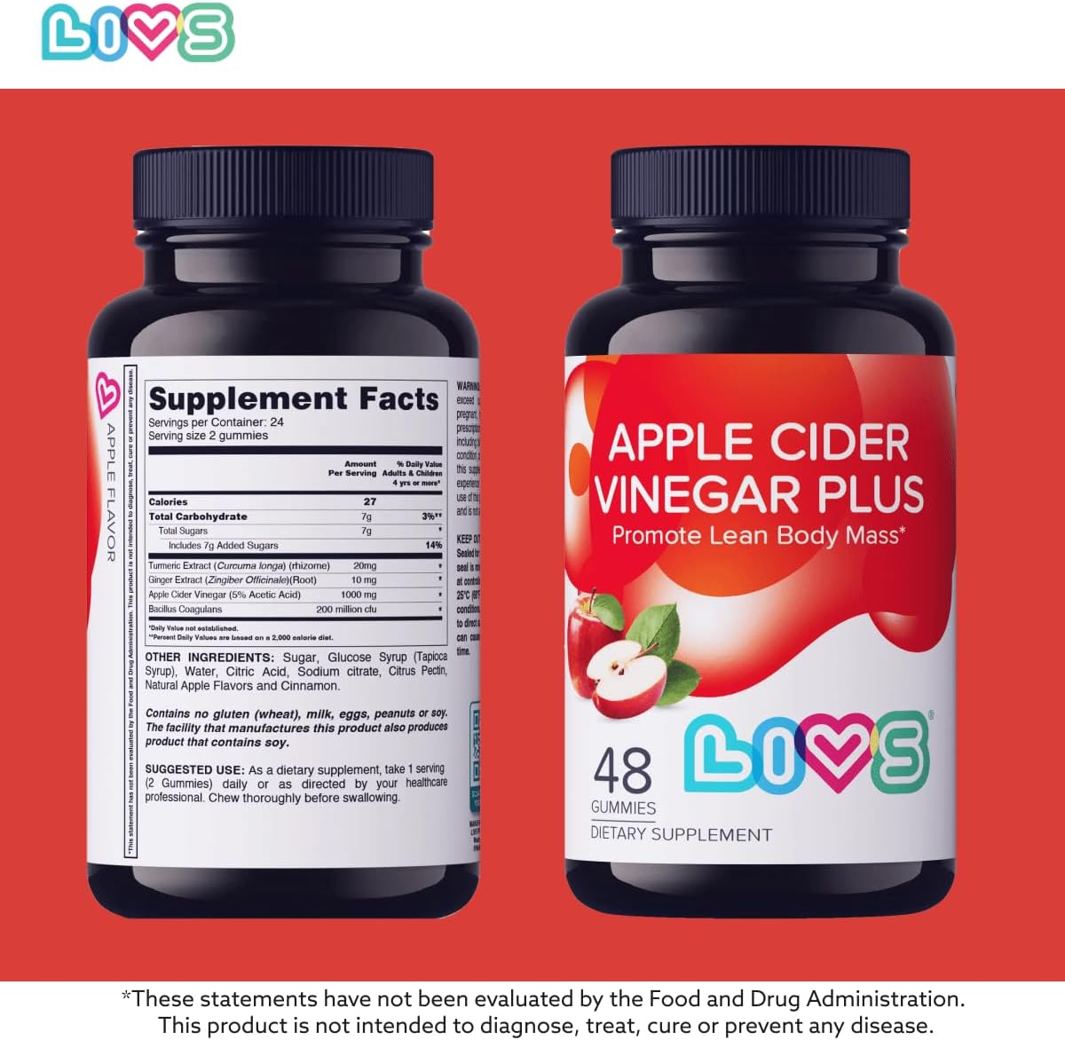LIVS Apple Cider Vinegar Plus Gummies with Turmeric & Ginger | Organic ACV Gummies – Vegan, Gluten-Free & Non-GMO – 120 Count