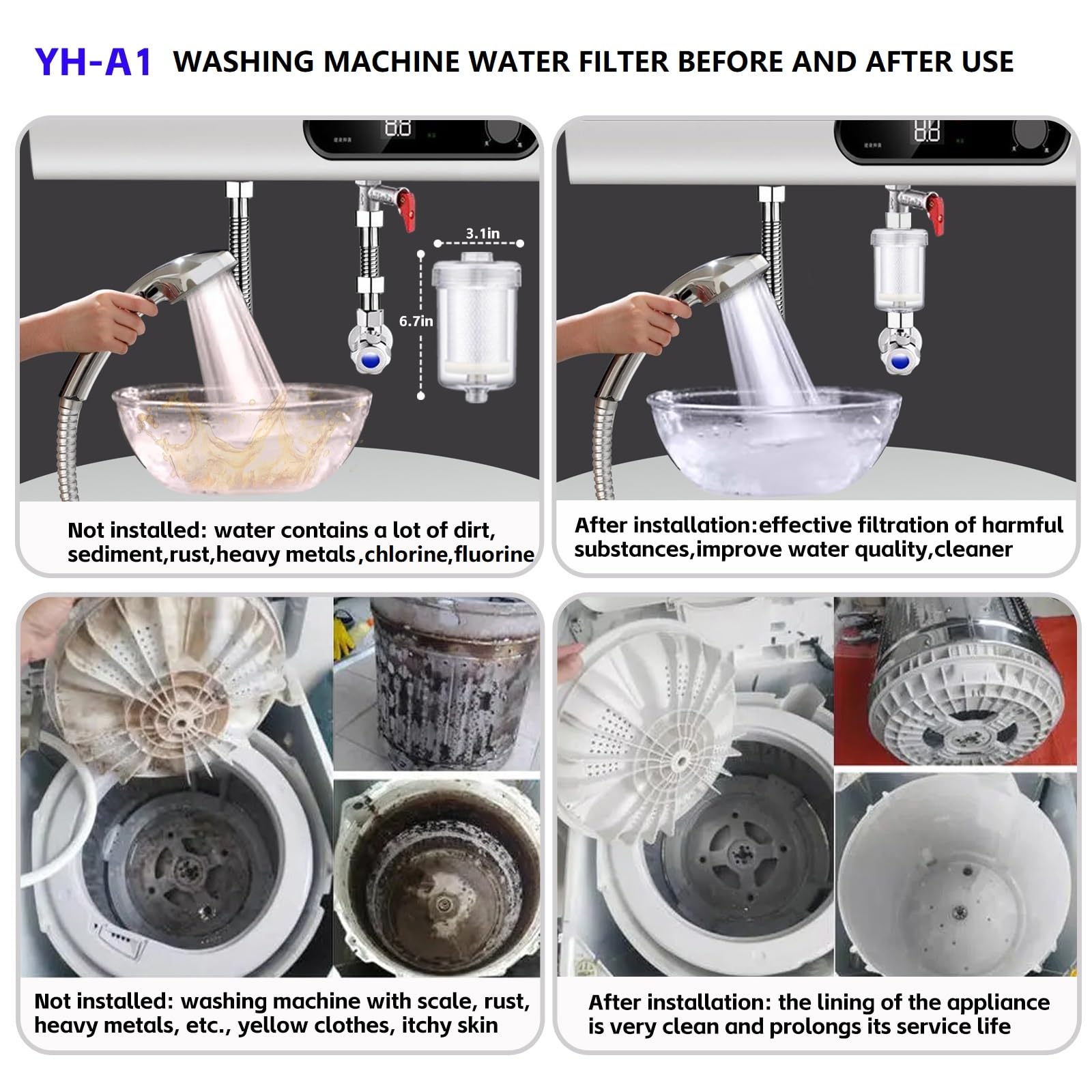 MULTIONIZER 浄水器カートリッジ洗濯機用 Amazon | ZHYUUAX アップグレード 1ミクロン 洗濯機用浄水器システム