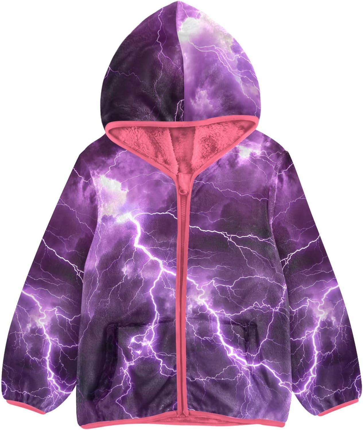 ALAZA Purple Lightning Hoodie Jacket for Girls Toddler Fleece Zip Up Coat Plush Jacket Long Sleeve Outerwear for 3 Years