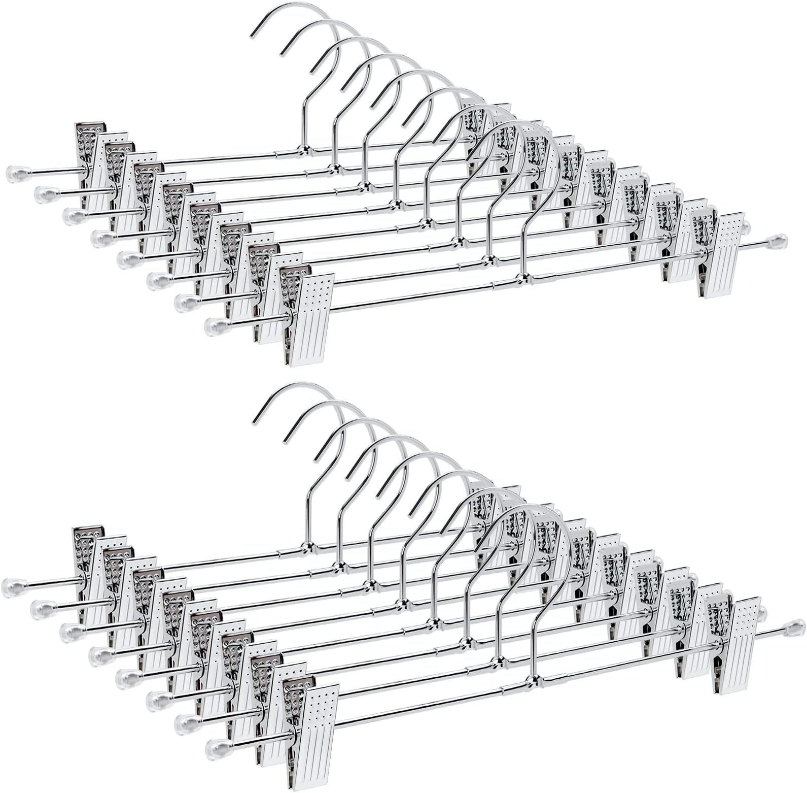 Amber Home 50 Pack Metal Pants Hangers with Clips, Heavy Duty Metal Skirt Hangers with 2-Adjustable Clips, Bottom Hangers for Shorts, Jeans, Trousers (50)