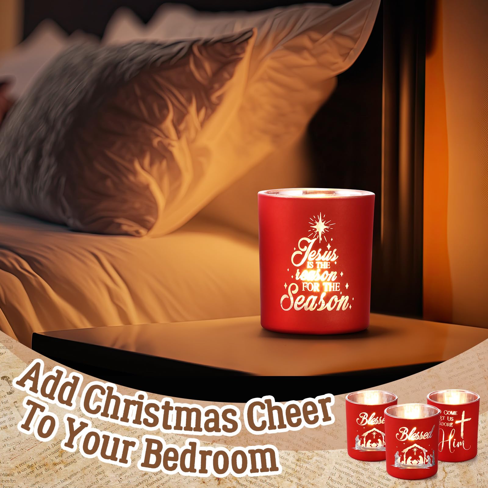 Mumufy 6 portavelas de Navidad con 10 juegos de velas de té, portavelas votivos de Adviento de Navidad, portavelas de cristal rojo, para decoración de centro de mesa de Navidad, fiesta en casa, boda