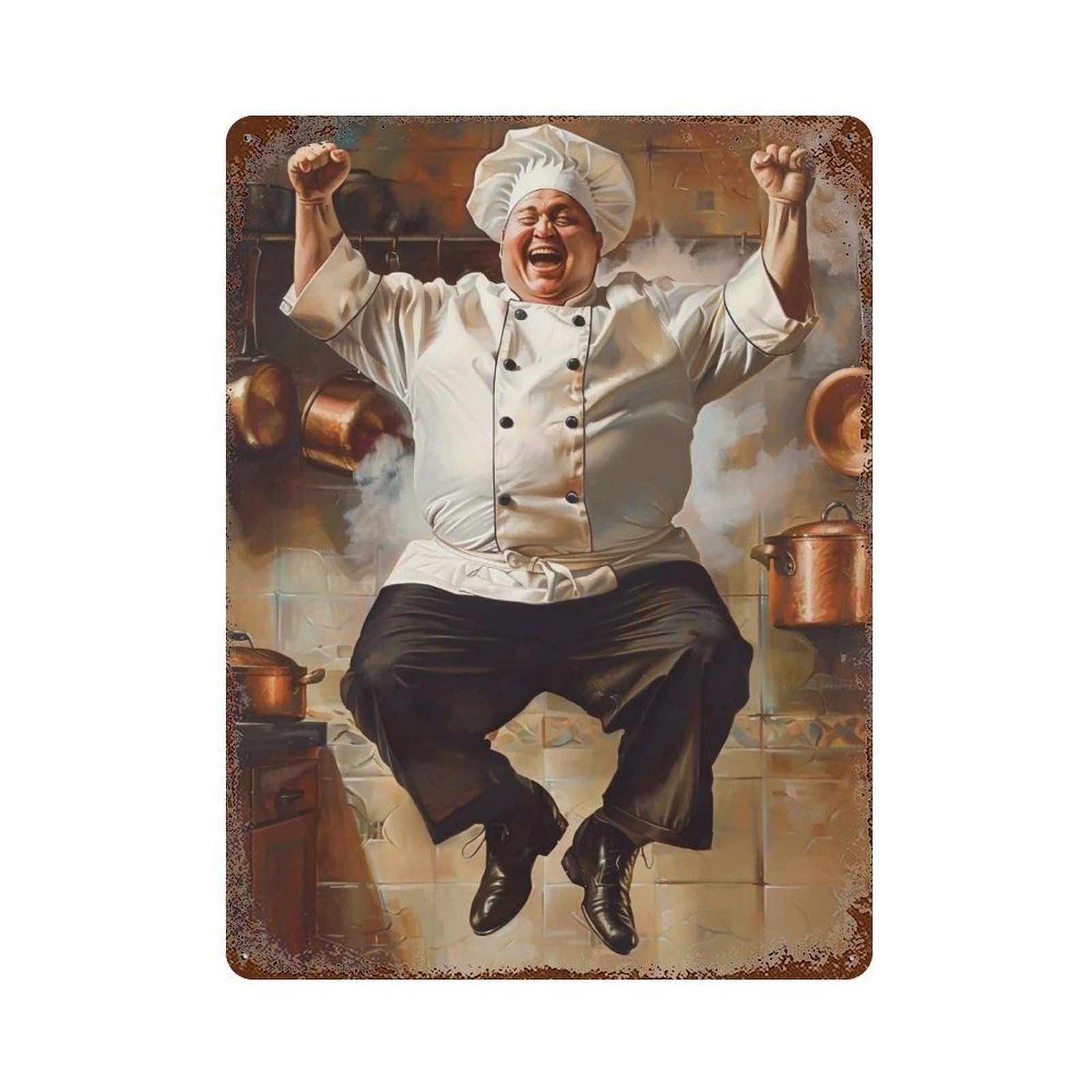 YHGERTKU Happy Laughing Cook Retro Bistro Kitchen 01 Wall Art Retro Iron Vintage Metal Tin Sign Poster Modern Decor for Living Rooms Gift 40x30cm