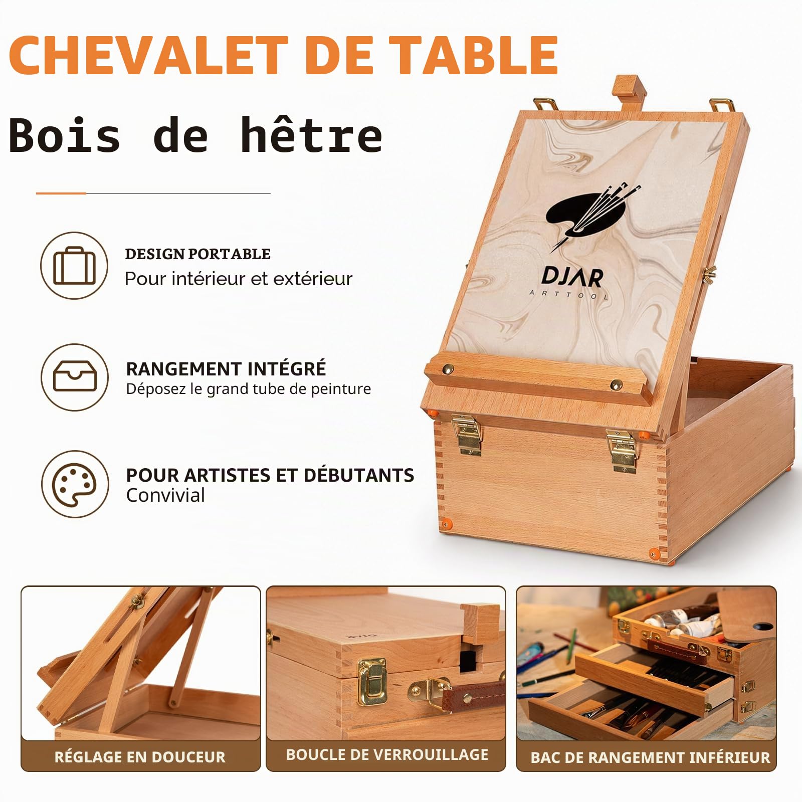 DJAR Kit de Peinture Acrylique 87 Pièces avec Chevalet de Table, Coffret d'Artiste Complet avec 24 Couleurs, Crayons de Croquis et Aquarelle
