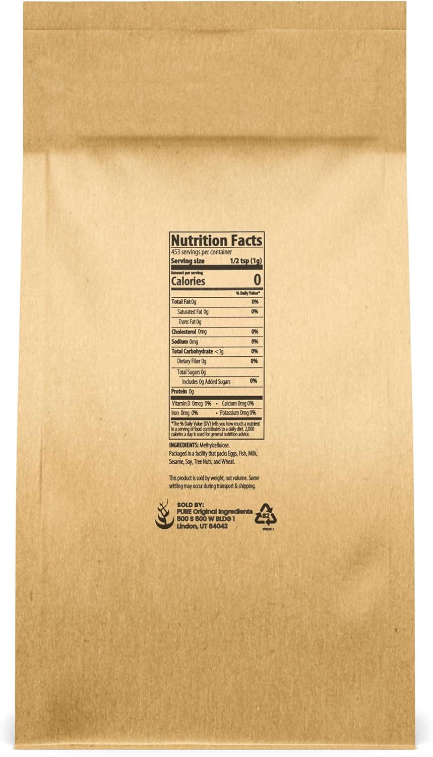 Pure Original Ingredients Methylcellulose (1 lb) Always Pure, Thickener & Emulsifier, Food Grade